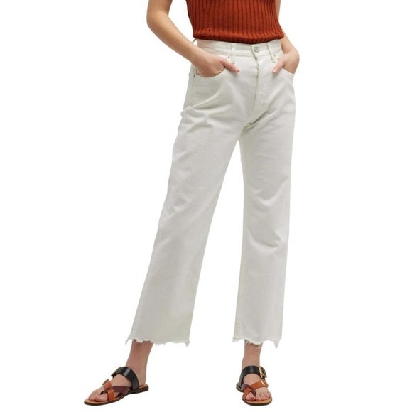 Moussy Vintage Denim - Moussy Vintage Aurora Wide Straight-Cropped Jeans White Raw Hem Size 30 NWT